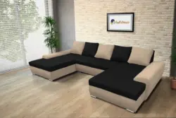 Wixy U Form világos fahéj és fekete ágyazható ülőgarnitúra