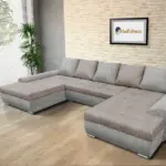 Wixy U Form világos szürke és világos barna zsákszövet ágyazható ülőgarnitúra