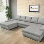 Wixy U Form világos szürke zsákszövet ágyazható ülőgarnitúra