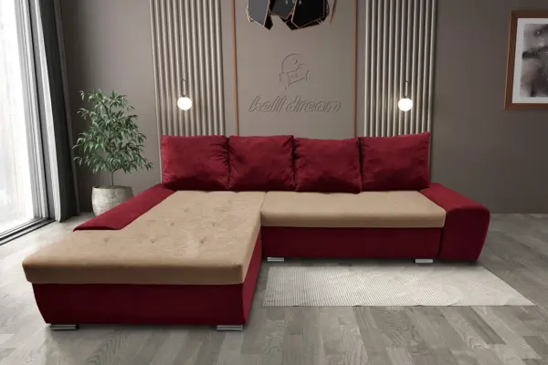 Wixy silver l alakú sarokkanapé ágyazható antik rubintvörös és halvány taupe színben csábító 2 méretben - image 2