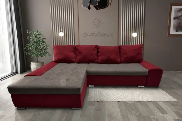 Wixy silver l alakú sarokkanapé ágyazható antik rubintvörös és taupe szürke színben csábító 2 méretben - image 2