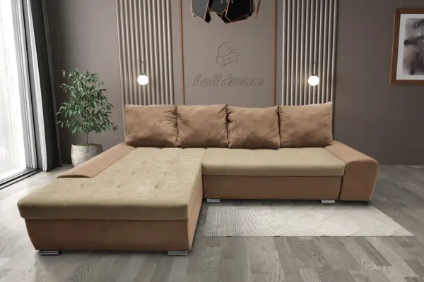Wixy silver l alakú sarokkanapé ágyazható halvány taupe és szafarisárga színben csábító 2 méretben - image 2