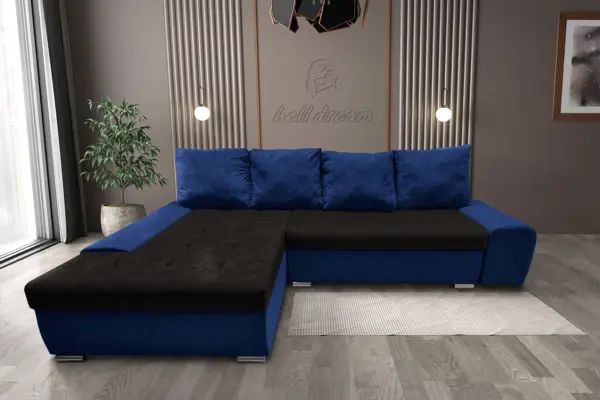 Wixy silver l alakú sarokkanapé ágyazható mély búzavirágkék és sejtelmes fekete színben csábító 2 méretben - image 2