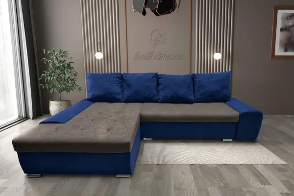 Wixy silver l alakú sarokkanapé ágyazható mély búzavirágkék és taupe szürke színben csábító 2 méretben - image 2