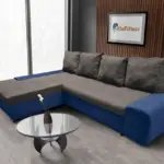 Wixy Silver L alakú sarokkanapé ágyazható mély búzavirágkék és taupe szürke színben