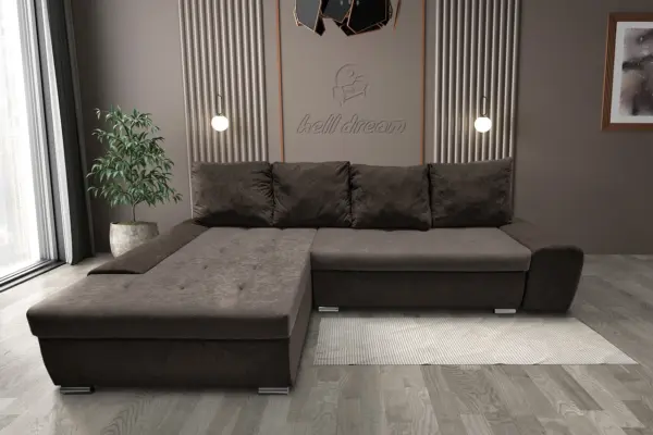 Wixy silver l alakú sarokkanapé ágyazható mély mályvabarna és taupe szürke színben csábító 2 méretben - image 2