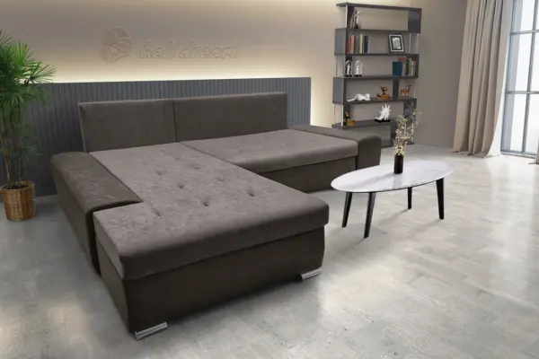 Wixy silver l alakú sarokkanapé ágyazható mély mályvabarna és taupe szürke színben