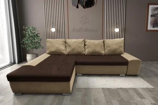 Wixy silver l alakú sarokkanapé ágyazható szafarisárga és kóla színben