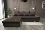 Wixy Silver L alakú sarokkanapé ágyazható taupe szürke és mély mályvabarna színben
