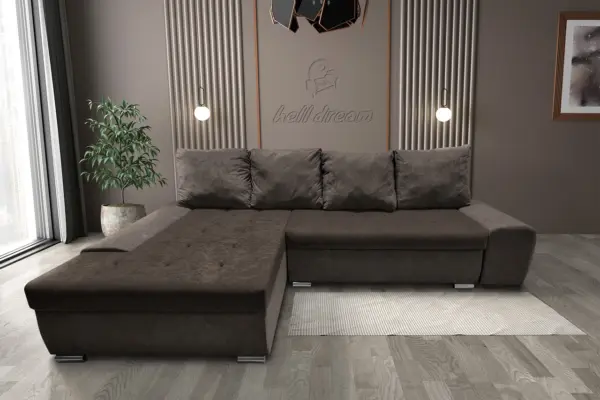 Wixy silver l alakú sarokkanapé ágyazható taupe szürke és mély mályvabarna színben
