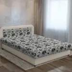 Jáva franciaágy bézs bőr és aroba mintás szövet