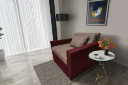 Mama ágyneműtartós fotelágy ódon borvörös pasztell taupe színben