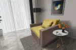 Mama ágyneműtartós fotelágy pasztell taupe száraz olíva színben