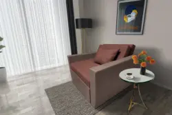 Mama ágyneműtartós fotelágy pasztell taupe toszkán vörös színben