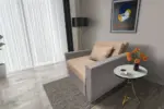 Mama ágyneműtartós fotelágy szamárszürke világos fahéj színben