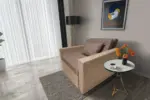 Mama ágyneműtartós fotelágy világos fahéj pasztell taupe színben