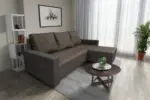 Fáraó sarokkanapé kvarcszürke és mély földszürke színű szövet