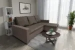Fáraó sarokkanapé pasztell taupe és mély földszürke színű szövet
