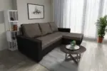Fáraó sarokkanapé fekete és mély földszürke színű szövet