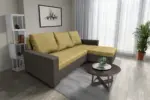 Fáraó sarokkanapé mély földszürke és száraz olíva színű szövet