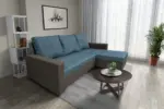 Fáraó sarokkanapé mély földszürke és szürkés kadét színű szövet